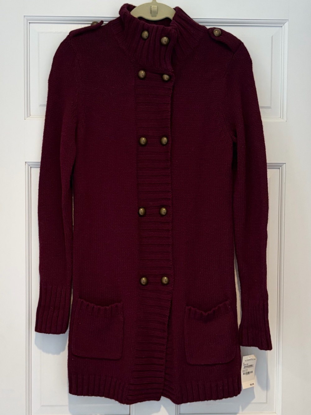 NWT Nordstrom Long Open-Front Ribbed Cardigan Sweater - Burgundy